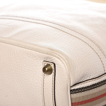 Burberry Calfskin Stripe Bucket Hobo Bag Off White 17 of 19