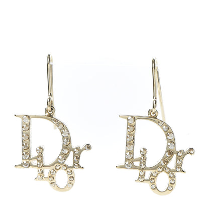 Christian Dior Crystal Logo Earrings Gold 1 of 4