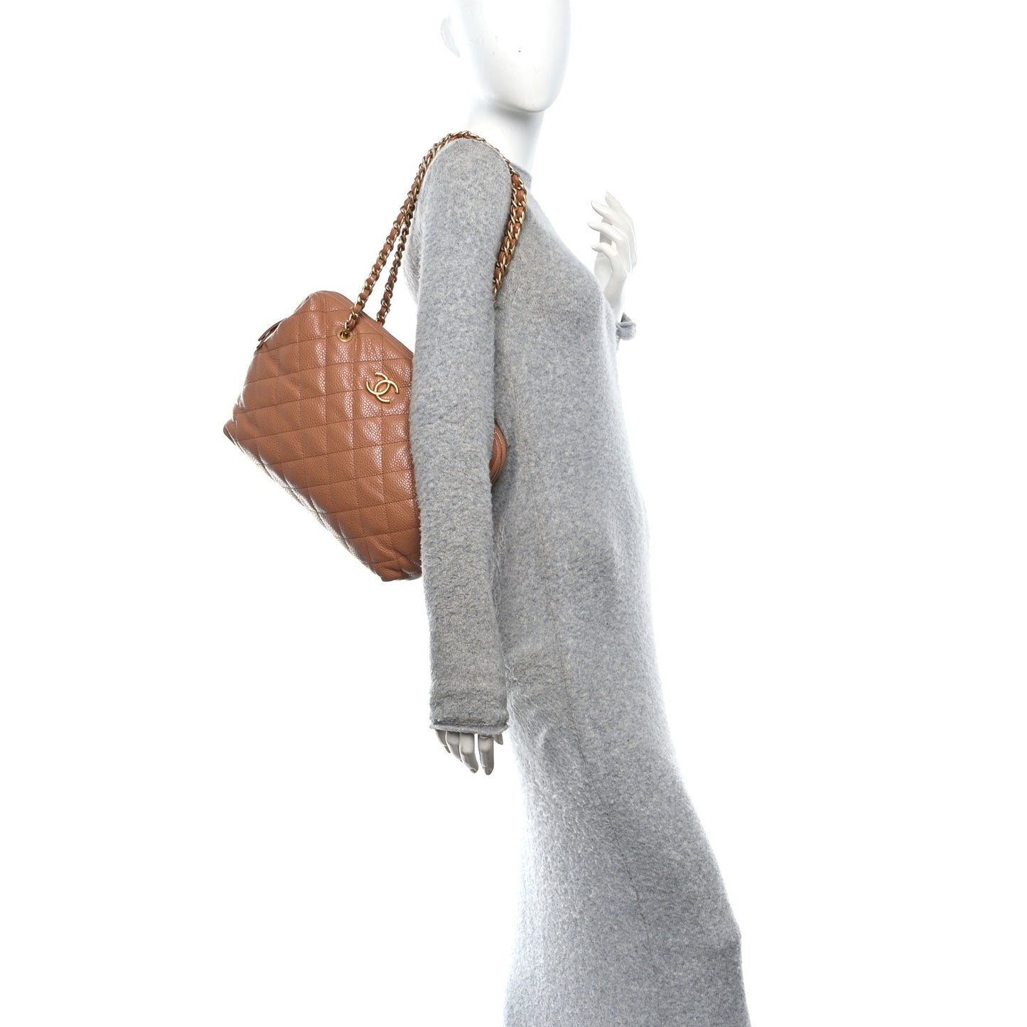 Shiny Caviar Quilted Large Bowling Bag Brown
