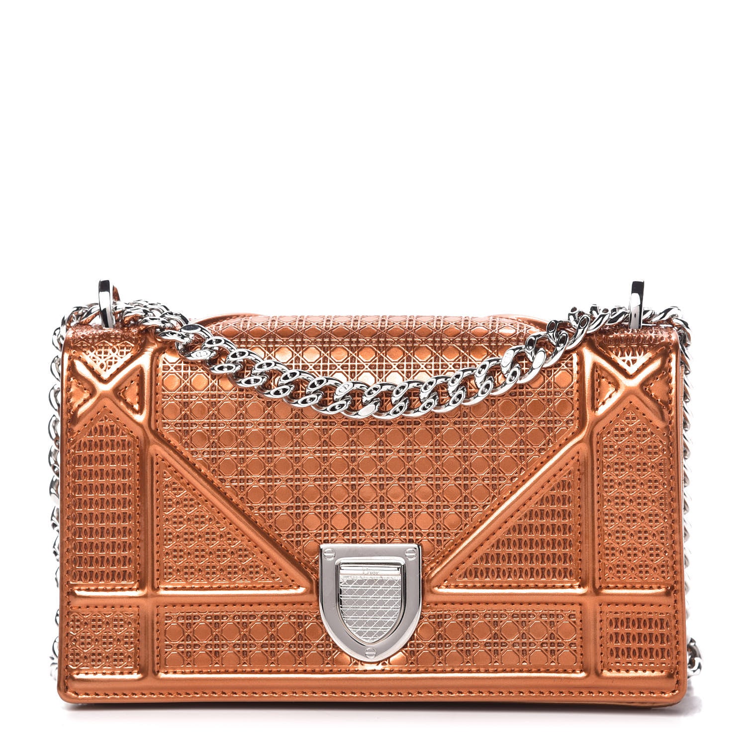 Christian Dior Metallic Patent Micro-Cannage Mini Diorama Flap Bag Orange 1 of 9