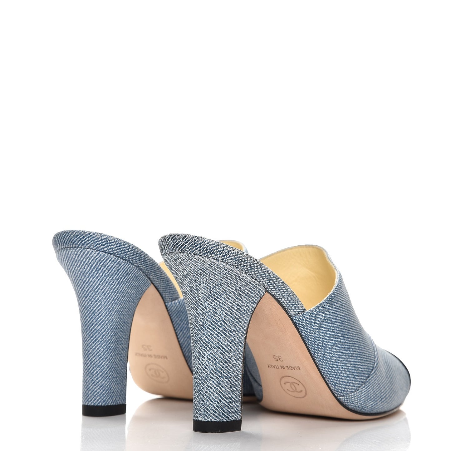 Printed Lambskin Grosgrain Cap Toe CC Mules 35 Blue Black