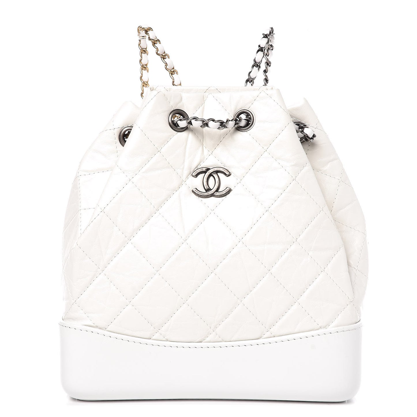 Aged Calfskin Quilted Small Gabrielle Backpack White