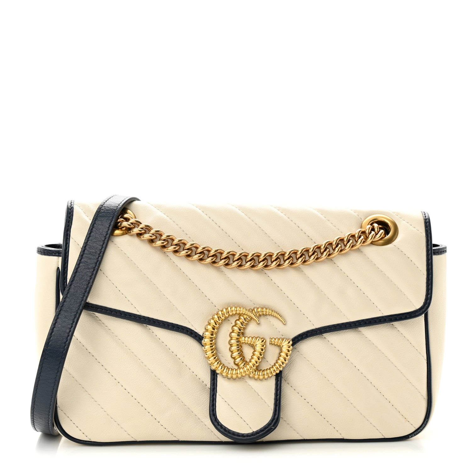 Gucci Vintage Effect Calfskin Matelasse Diagonal Small Torchon GG Marmont Shoulder Bag Mystic White Blue Agata 1 of 11