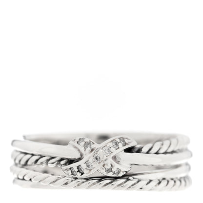 David Yurman Sterling Silver Diamond X Crossover Ring 54 6.75 1 of 4