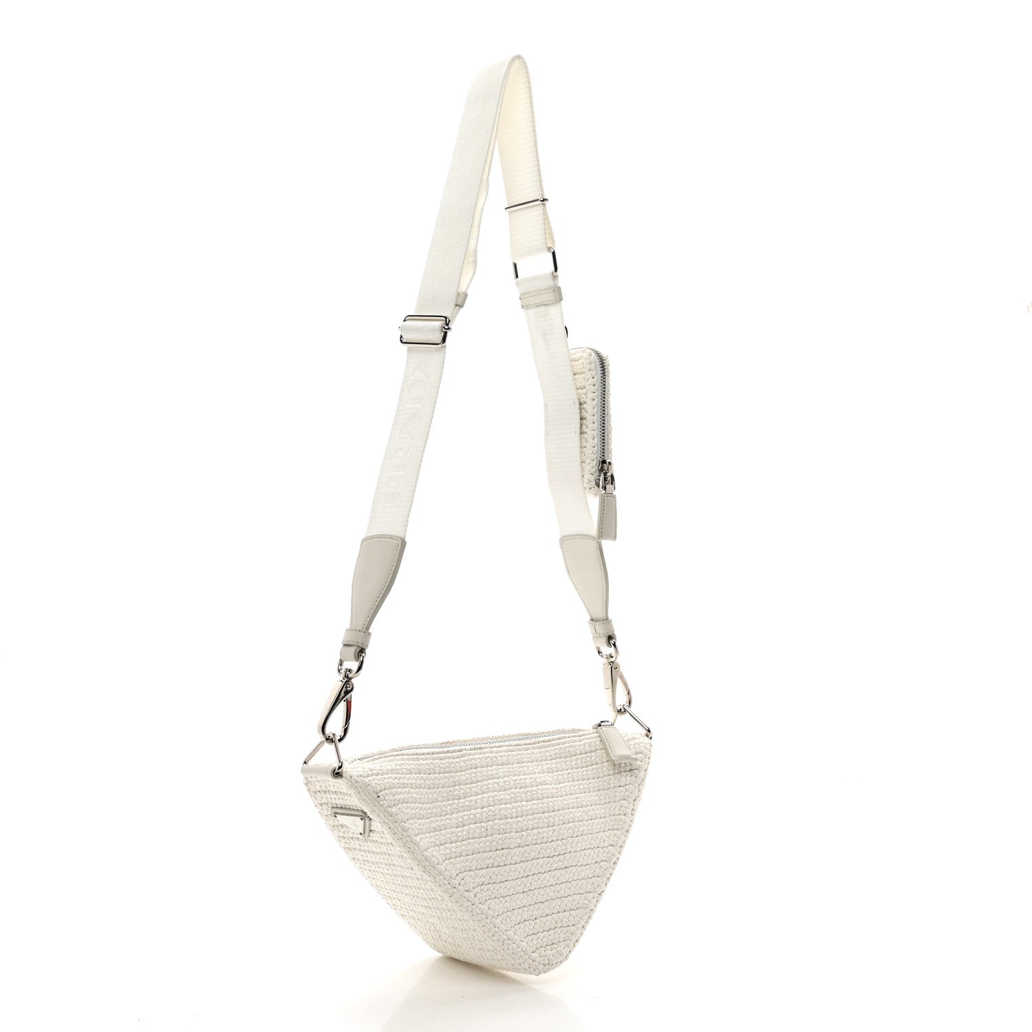 Prada Yarn Raffia Effect Crochet Triangle Shoulder Bag White 3 of 9
