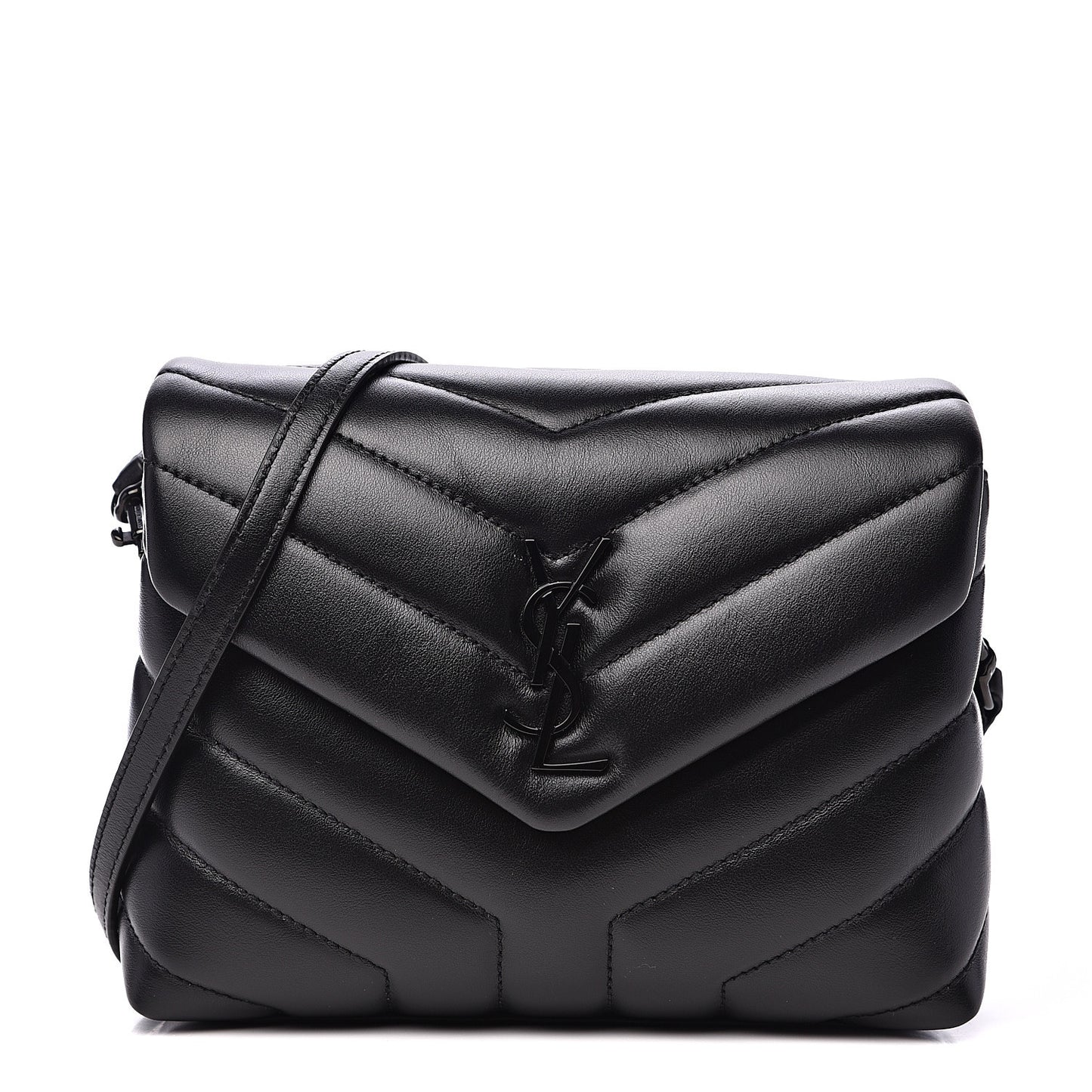 Calfskin Y Quilted Monogram Toy Loulou Crossbody Bag Black