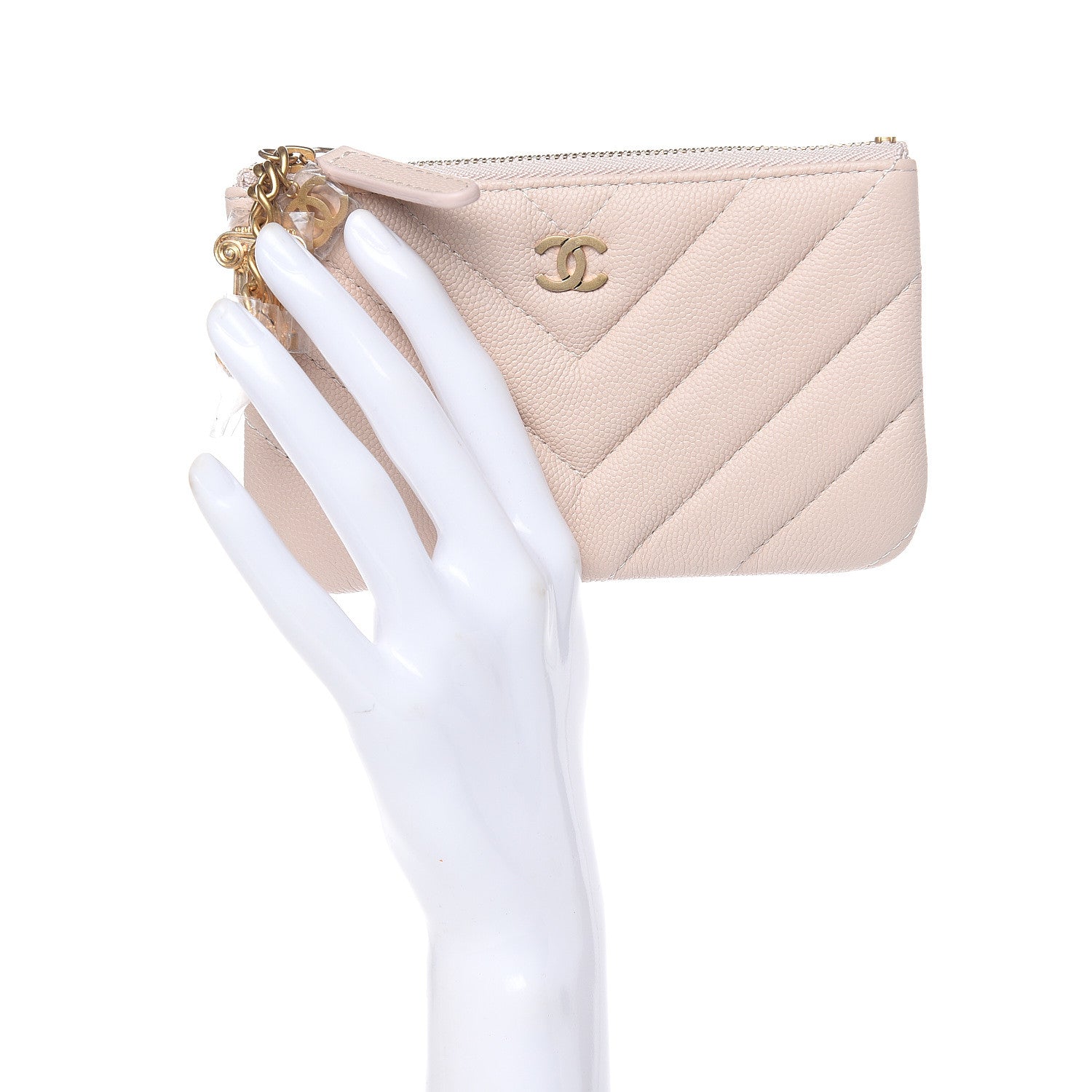 Chanel Caviar Chevron Quilted Small Ancient Greek Charms Cosmetic Case Light Pink 2 of 8