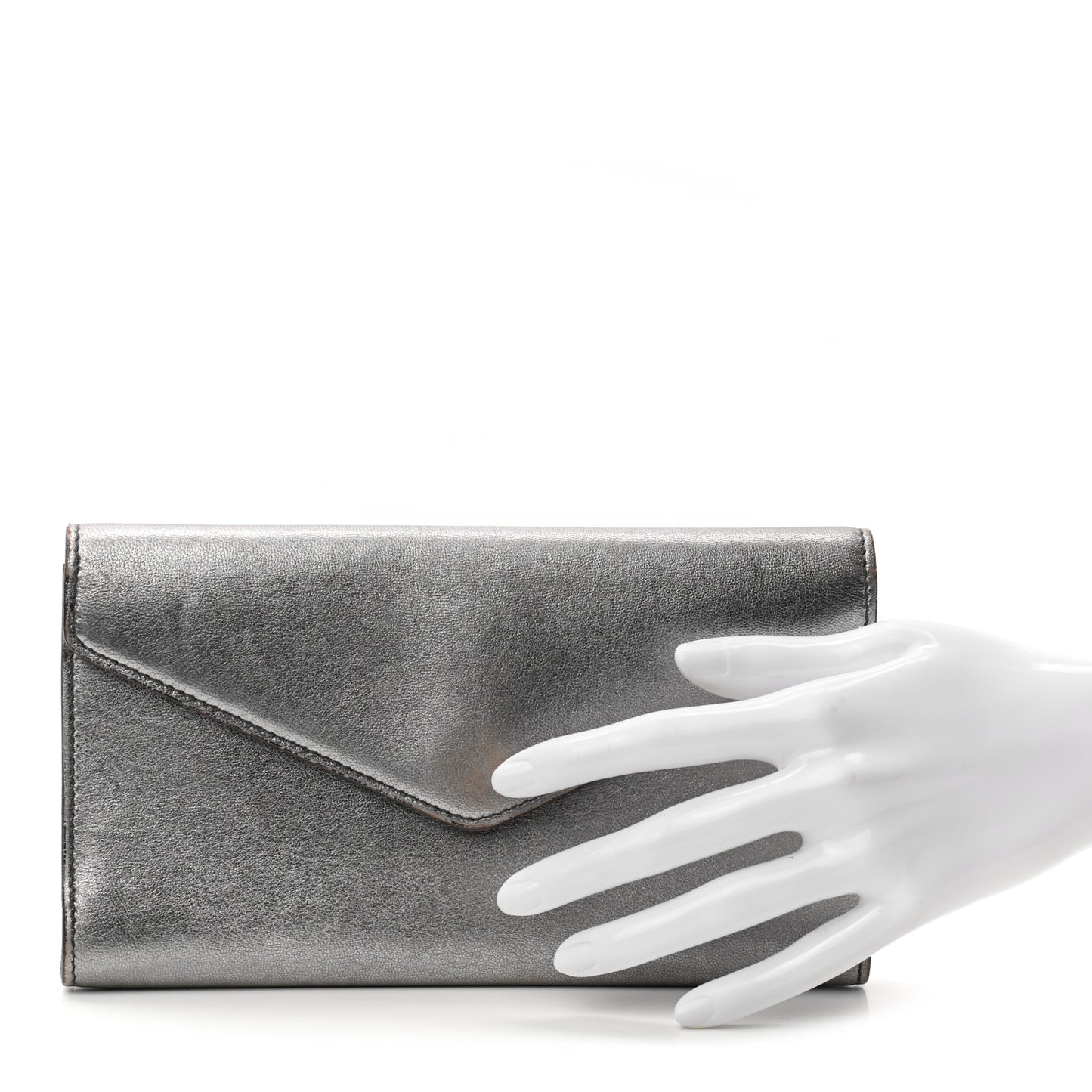 Metallic Calfskin Y-Mail Clutch Silver