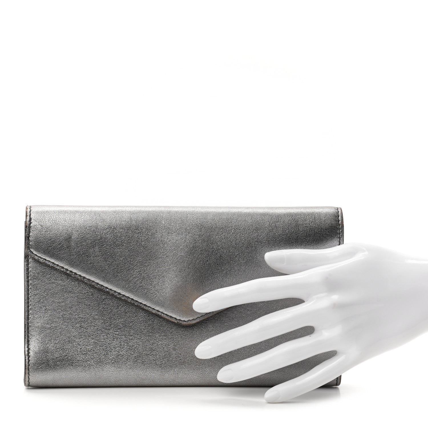 Saint Laurent Metallic Calfskin Y-Mail Clutch Silver 2 of 11