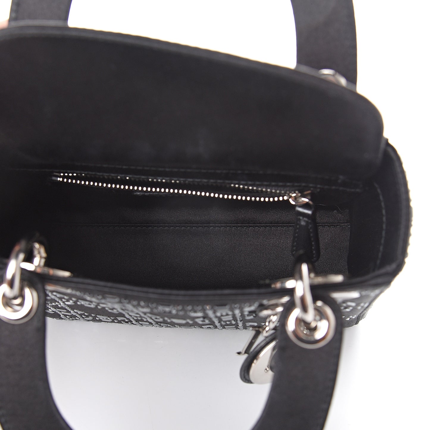 Satin Crystal Cannage Mini Lady Dior Black