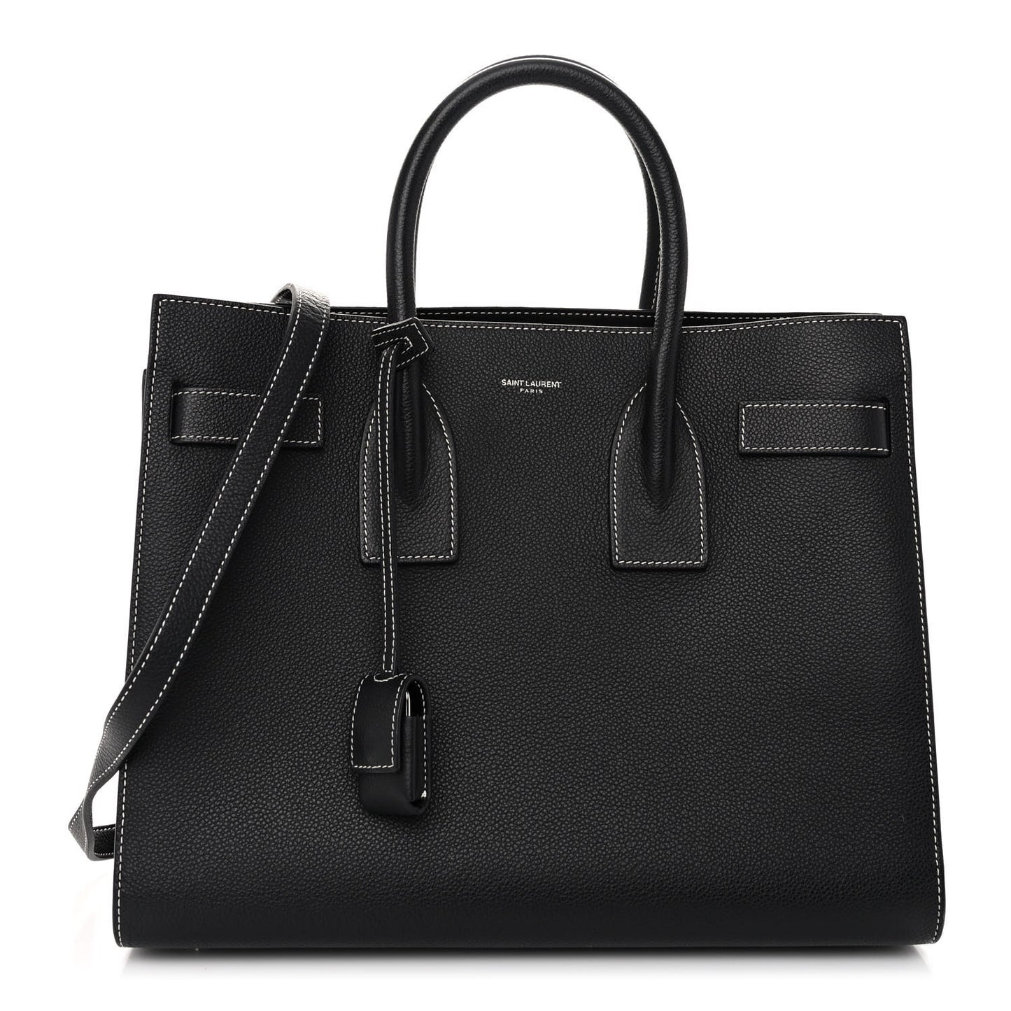 Grained Calfskin Topstitch Small Sac De Jour Black Porcelain