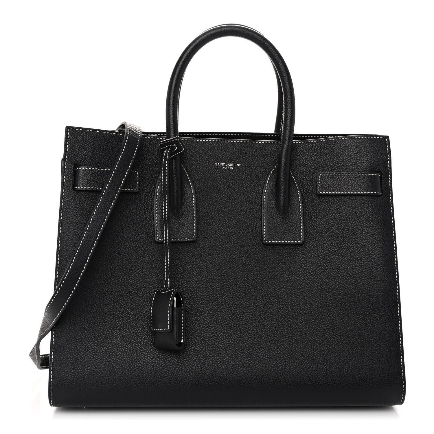 Saint Laurent Grained Calfskin Topstitch Small Sac De Jour Black Porcelain 1 of 11