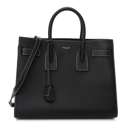 Saint Laurent Grained Calfskin Topstitch Small Sac De Jour Black Porcelain 1 of 11
