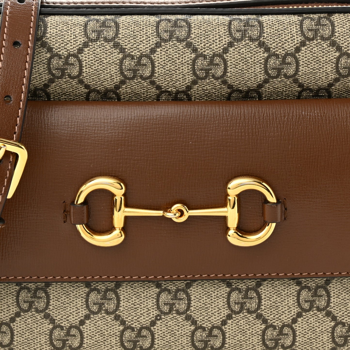 GG Supreme Monogram Small Horsebit 1955 Shoulder Bag Beige Brown Sugar