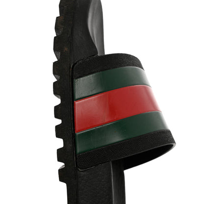 Gucci Rubber Web Mens Lug Sole Slide Sandals 10 Black Green Red 10 of 11