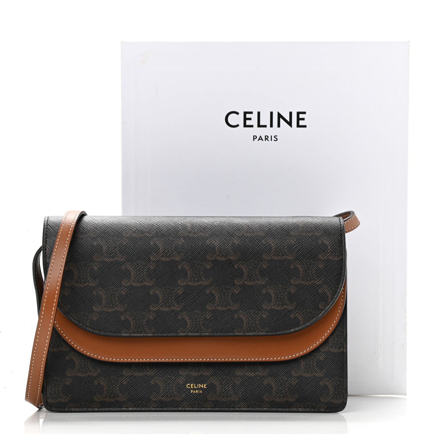 Celine Triomphe Canvas Lambskin Wallet On Strap Tan 12 of 12