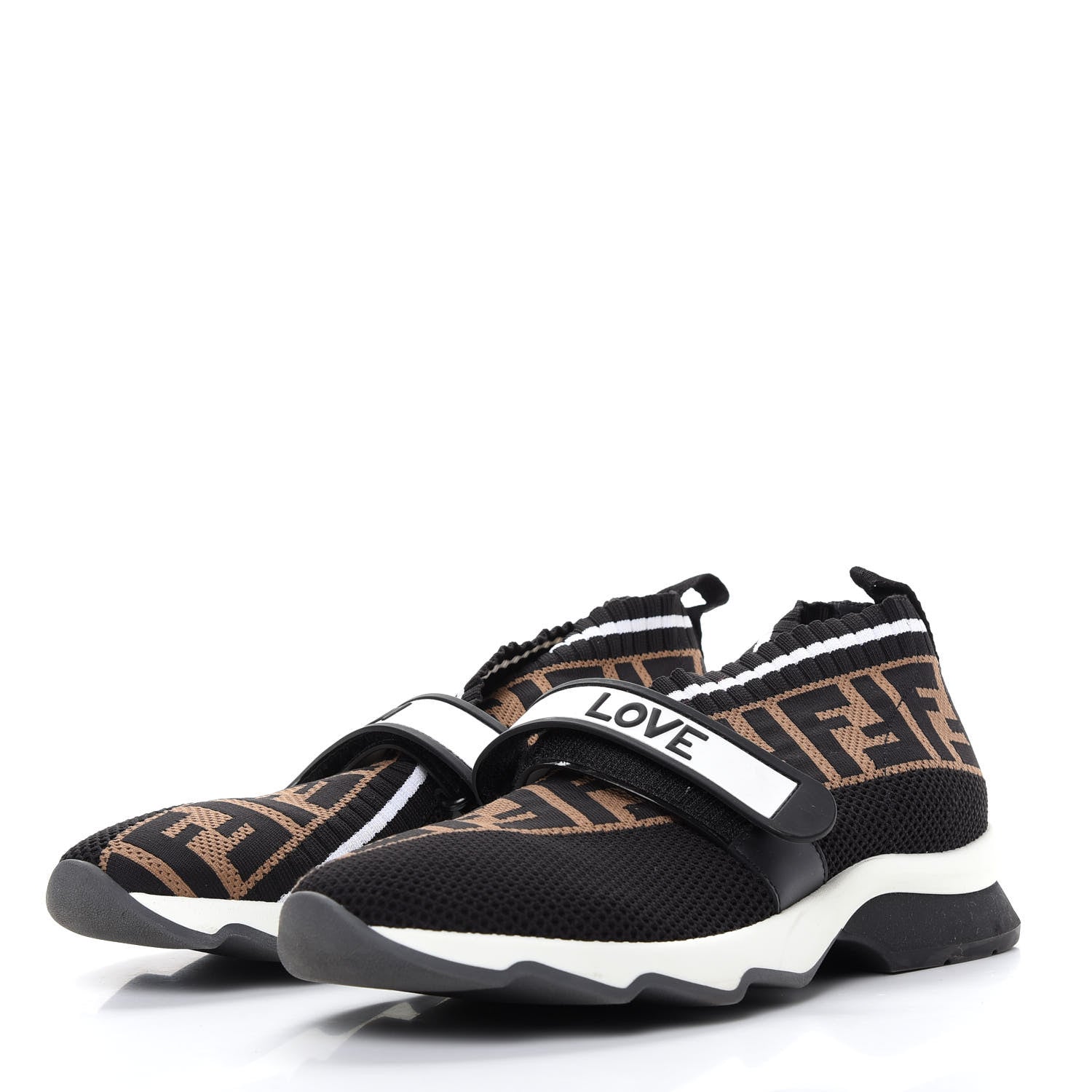 Fendi Stretch Yarn FF Stiff Band Rockoko Sneakers 38.5 Black White Tobacco 3 of 9