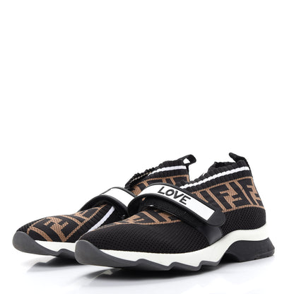 Fendi Stretch Yarn FF Stiff Band Rockoko Sneakers 38.5 Black White Tobacco 3 of 9