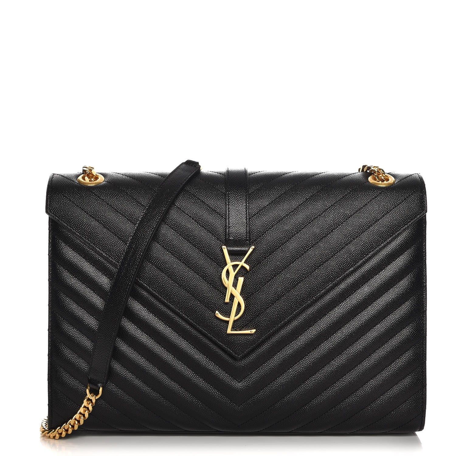 Saint Laurent Grain De Poudre Matelasse Chevron Large Monogram Satchel Black 1 of 8