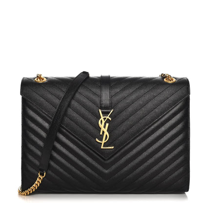 Saint Laurent Grain De Poudre Matelasse Chevron Large Monogram Satchel Black 1 of 8