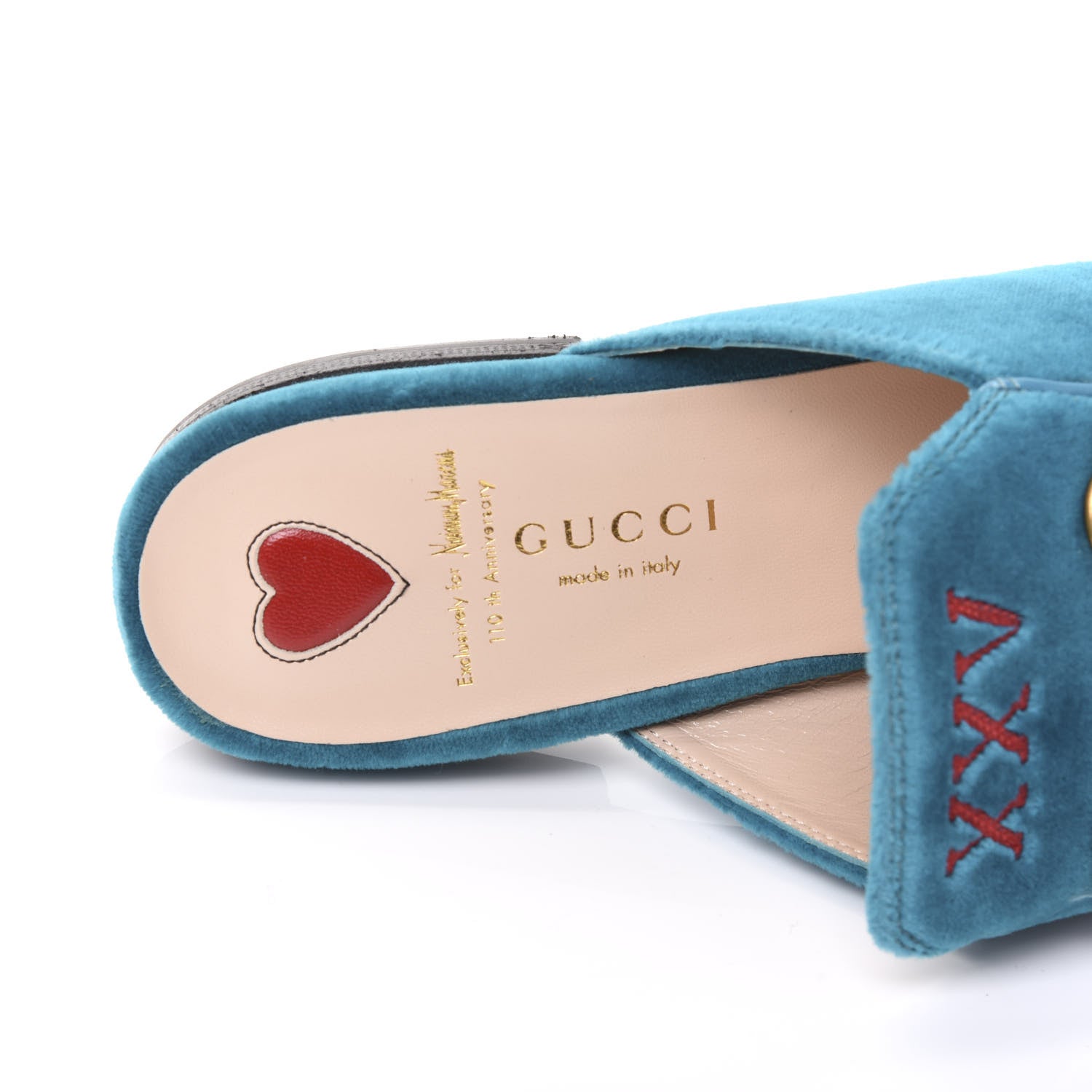 Gucci Velvet Floral Embroidered Womens Princetown Slippers 37.5 Pavone 7 of 9