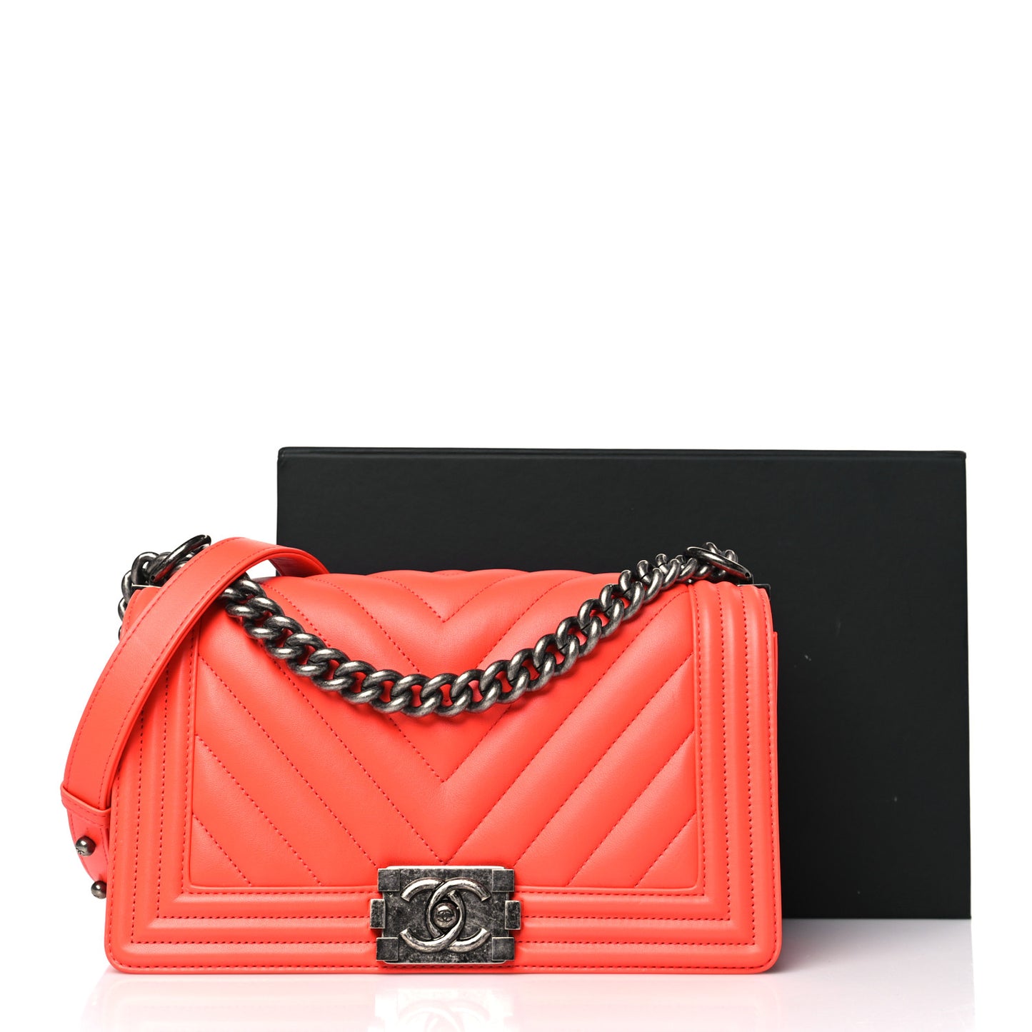 Calfskin Chevron Quilted Medium Boy Flap Coral