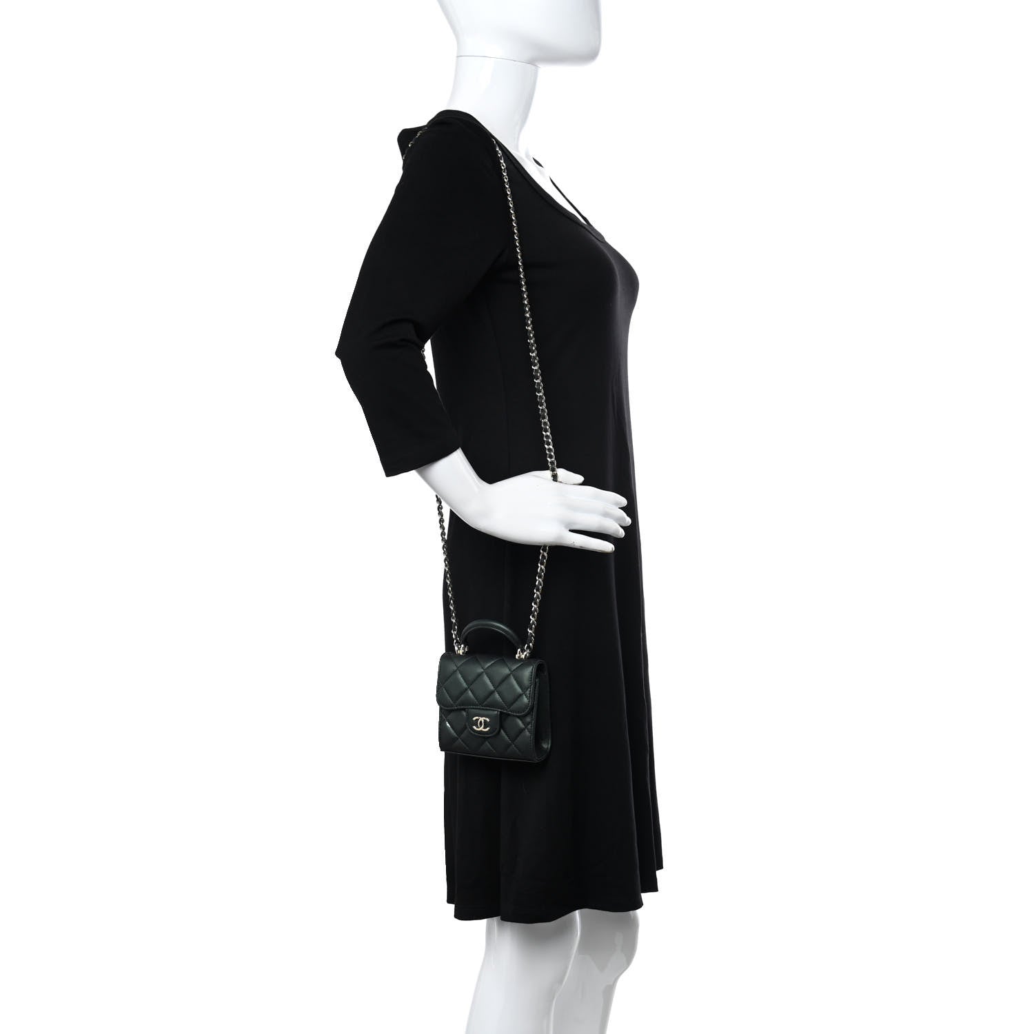 Chanel Iridescent Lambskin Quilted Top Handle Flap Clutch With Chain Dark Green 2 of 9
