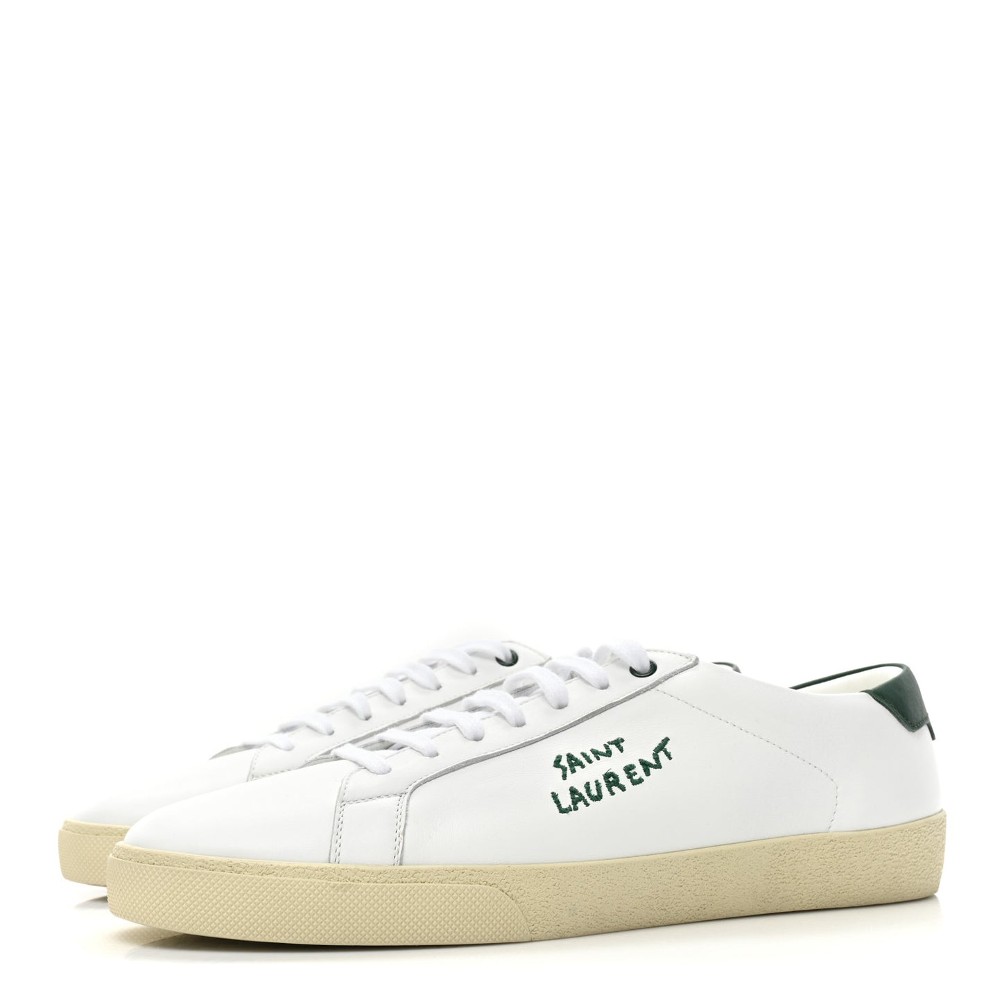 Calfskin Embroidered Mens Court Classic Sneakers 44 White Dark Basil