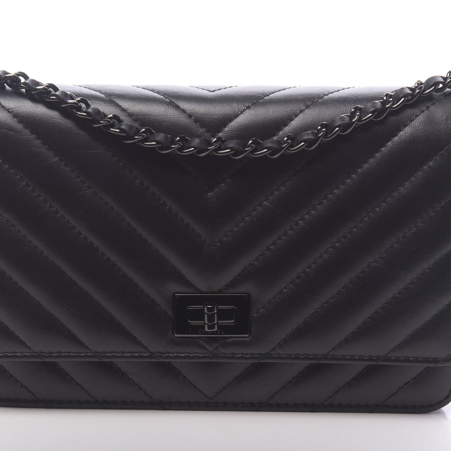 Aged Calfskin Chevron Quilted Reissue Wallet On Chain WOC So Black