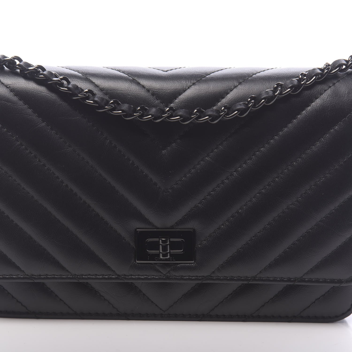 Chanel Aged Calfskin Chevron Quilted Reissue Wallet On Chain WOC So Black 11 of 11