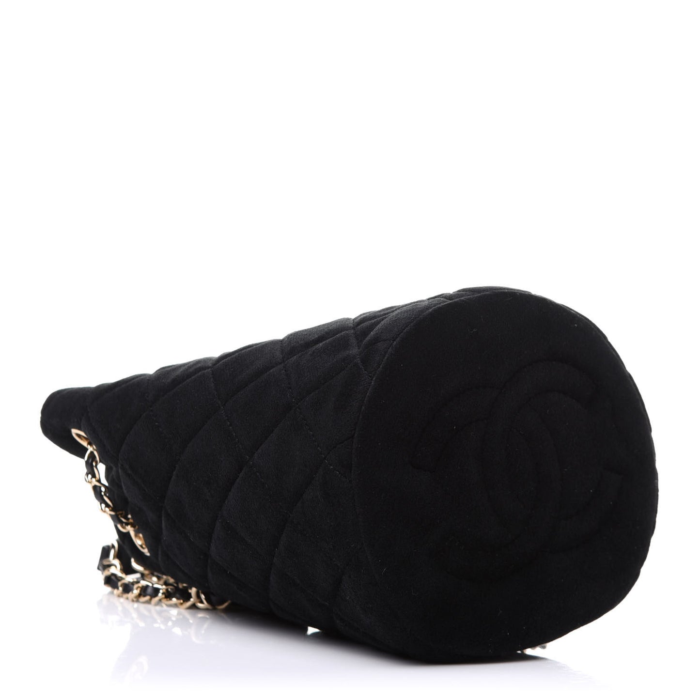 Velvet Quilted Pearl Crush Drawstring Bag Black