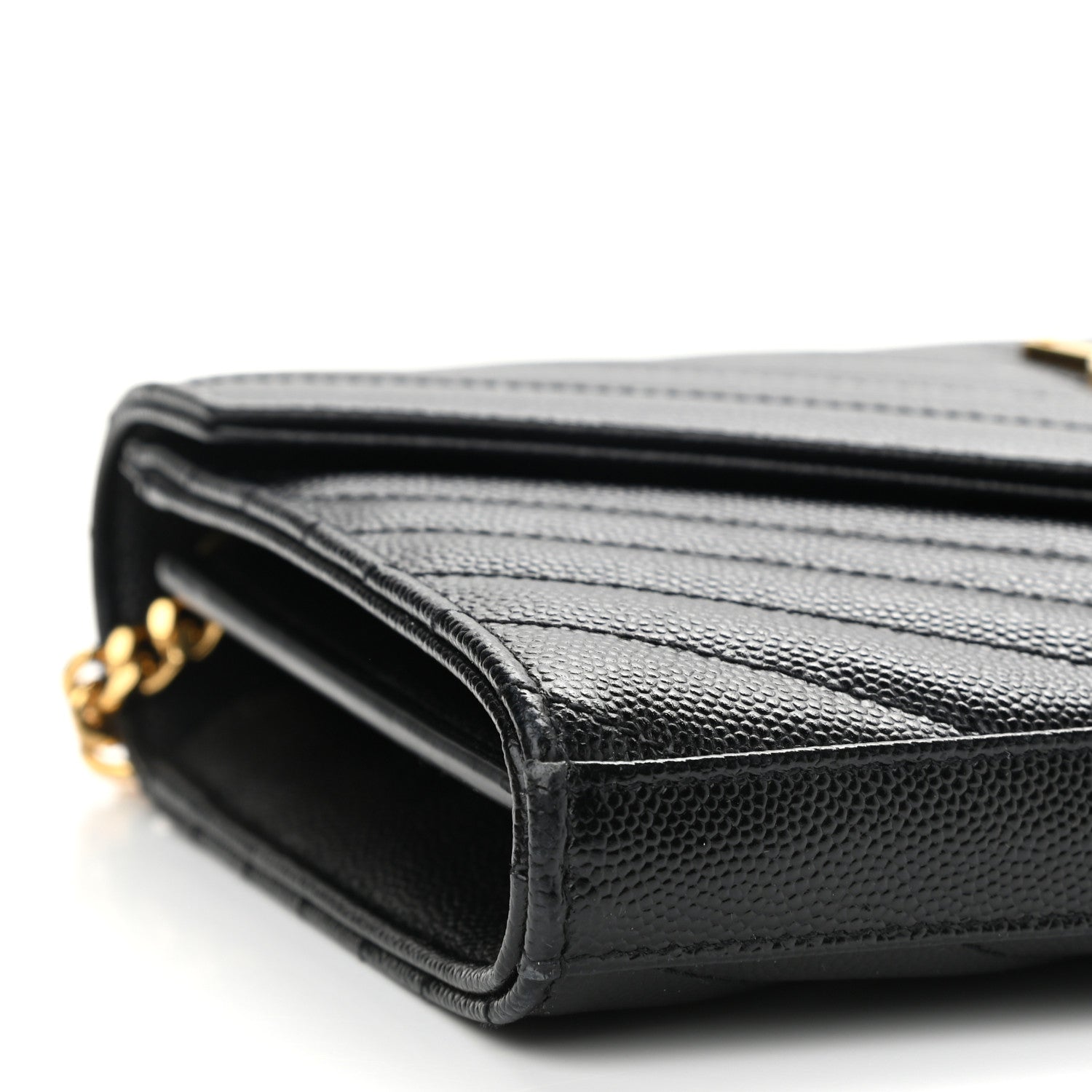 Saint Laurent Grain De Poudre Matelasse Chevron Monogram Chain Wallet Black 8 of 10