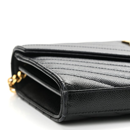 Saint Laurent Grain De Poudre Matelasse Chevron Monogram Chain Wallet Black 8 of 10