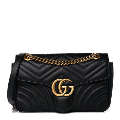 Gucci Calfskin Matelasse Small GG Marmont Shoulder Bag Black 1 of 14