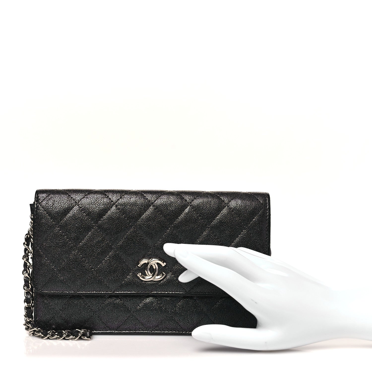 Chanel Iridescent Caviar Quilted Classic Pouch Clutch Black 2 of 11