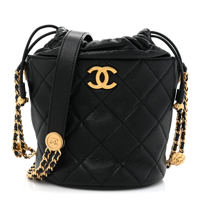 Chanel Caviar Quilted Twist Your Buttons Bucket Bag Black 1 of 10