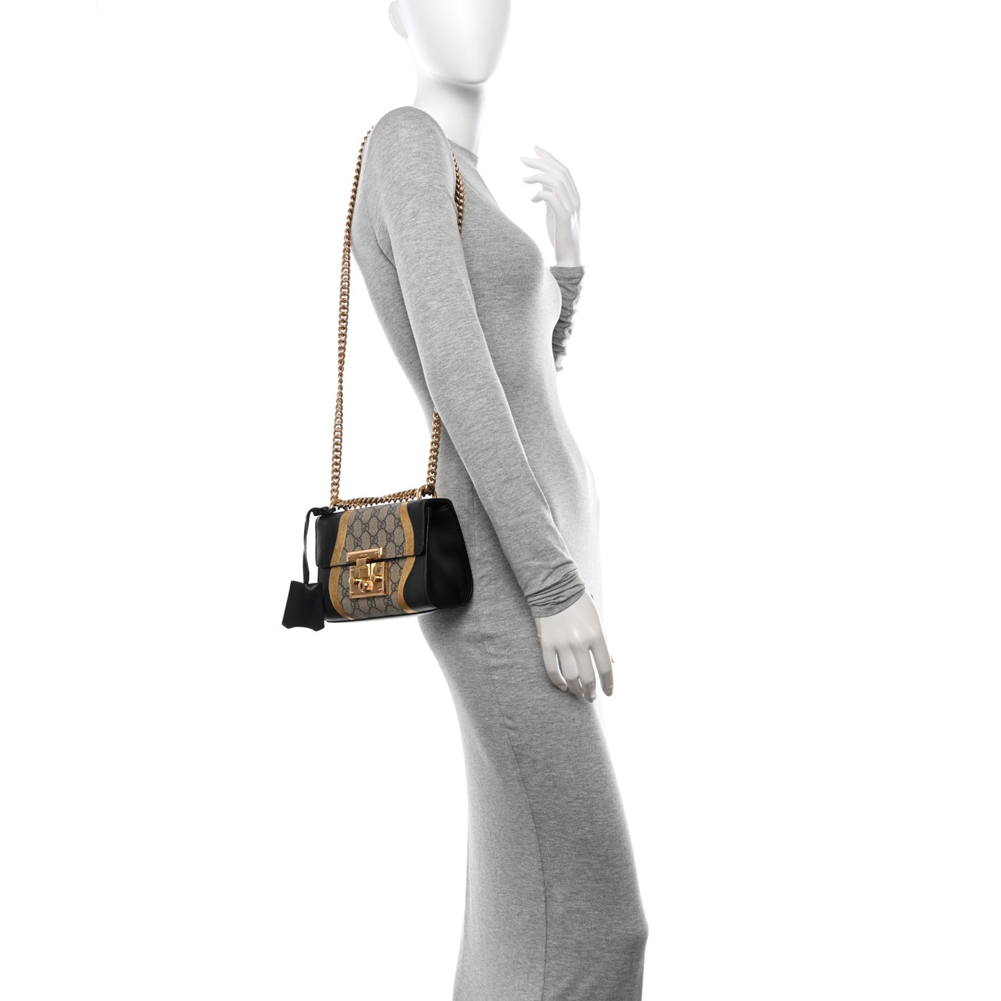Calfskin GG Supreme Monogram Small Padlock Shoulder Bag Black Gold