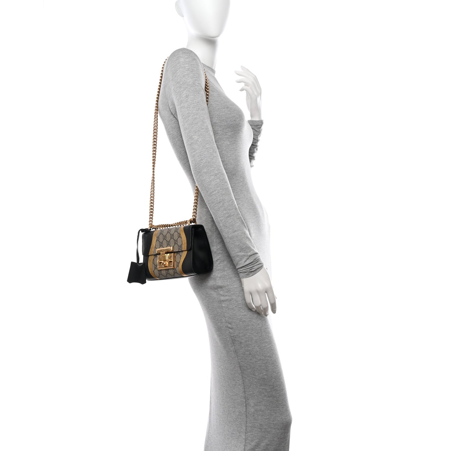 Gucci Calfskin GG Supreme Monogram Small Padlock Shoulder Bag Black Gold 2 of 14