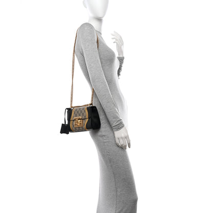 Gucci Calfskin GG Supreme Monogram Small Padlock Shoulder Bag Black Gold 2 of 14