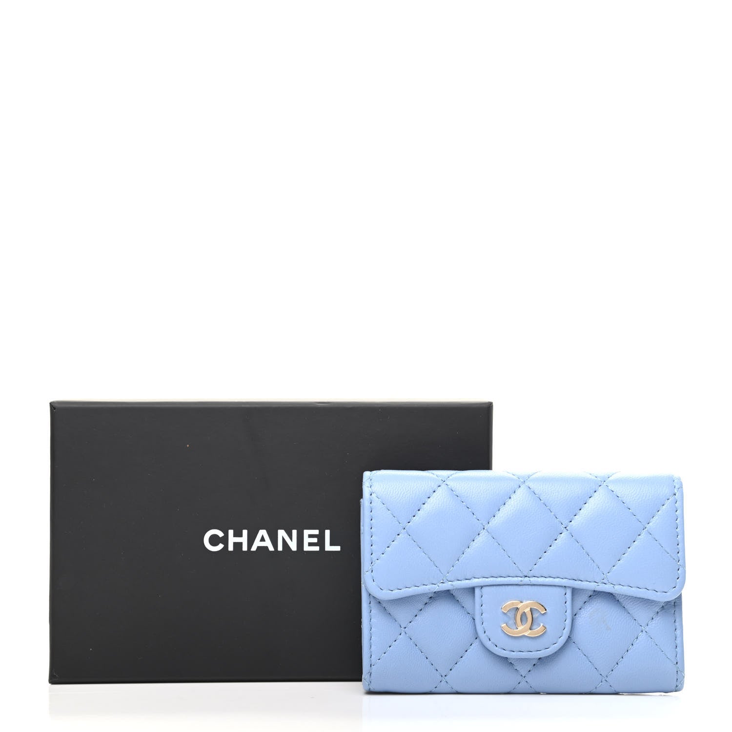 Chanel Lambskin Quilted Flap Card Holder Wallet Light Blue 8 of 8