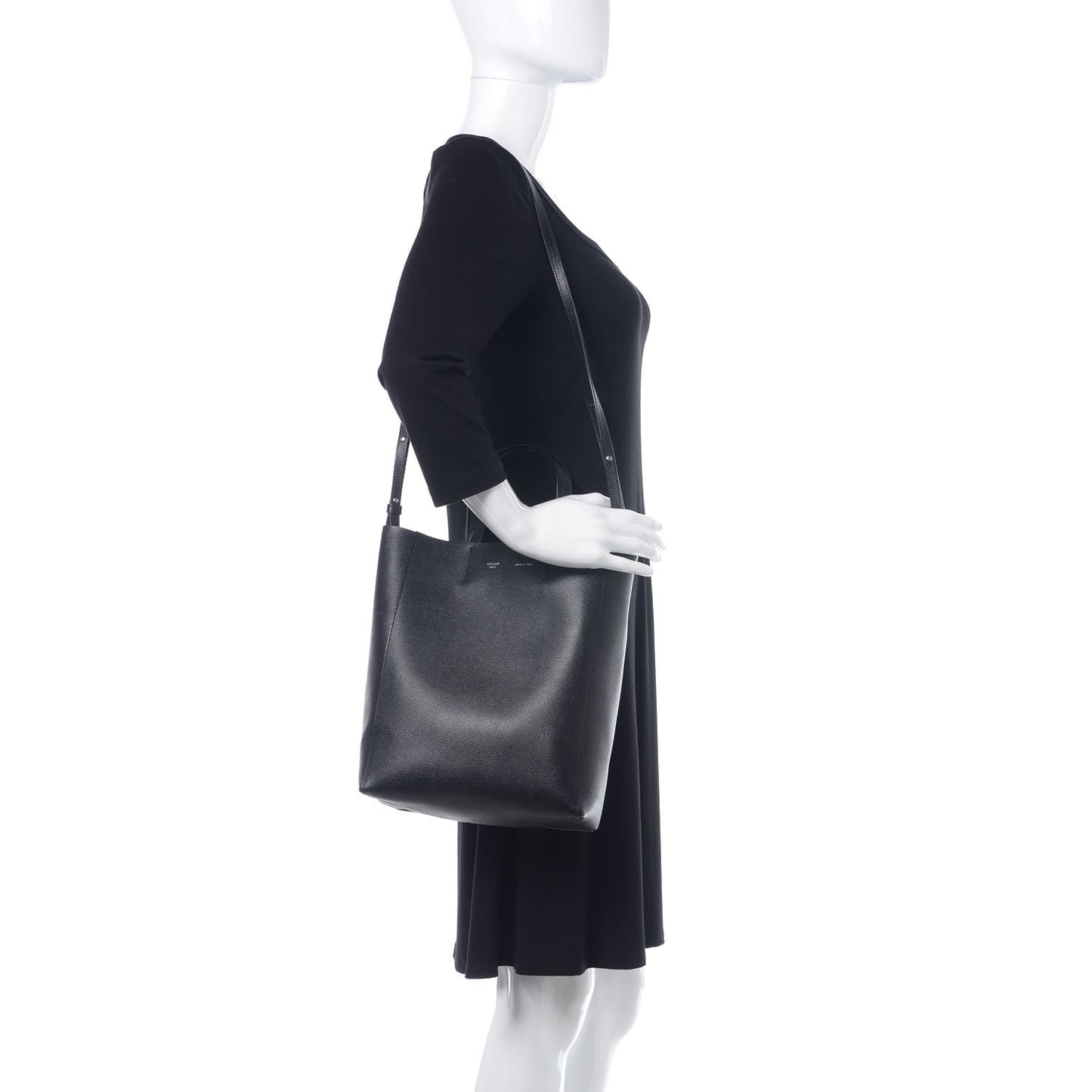 Grained Calfskin Small Vertical Cabas Black