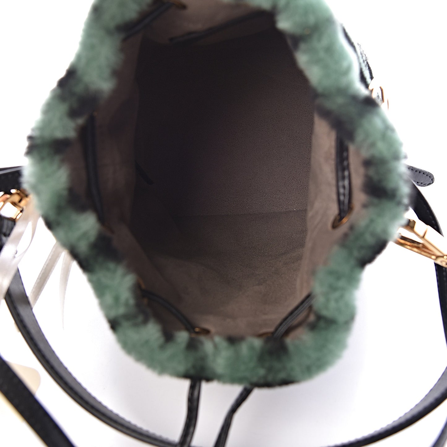 Shearling F is Macro FF 1974 Diagonal Mini Mon Tresor Bucket Bag Green Black
