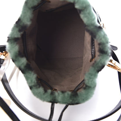 Fendi Shearling F is Macro FF 1974 Diagonal Mini Mon Tresor Bucket Bag Green Black 5 of 11