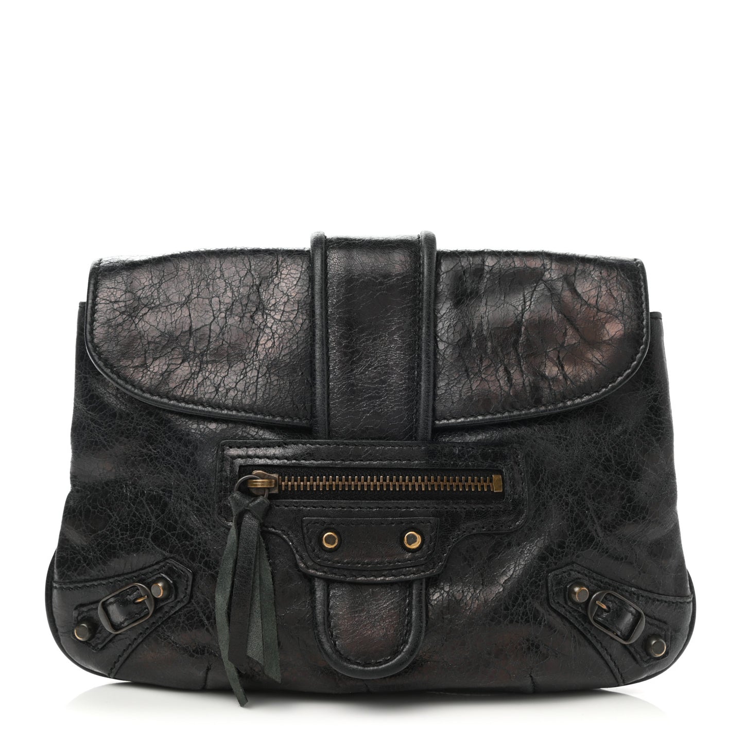Agneau Classic Hardware Pouch Flap Clutch Black