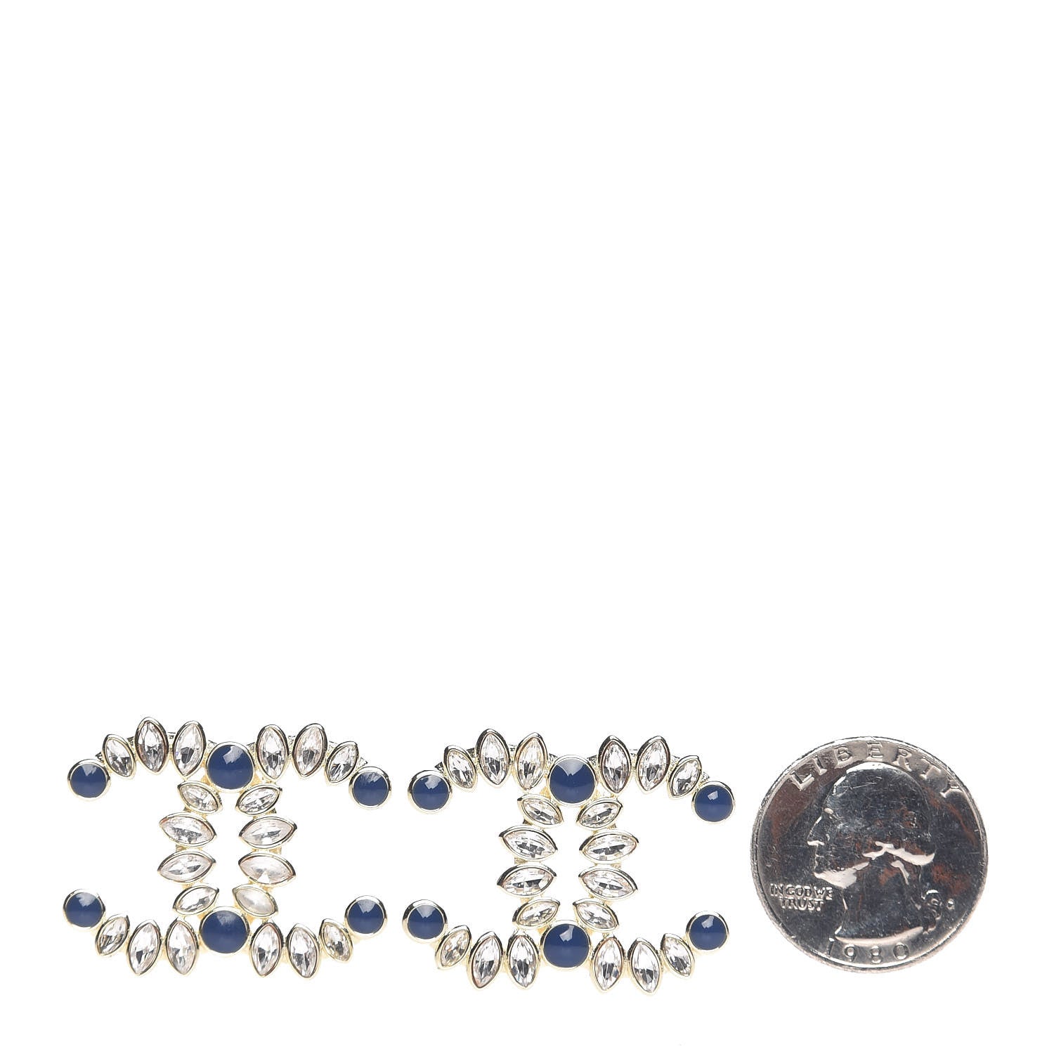 Chanel Strass Crystal Dazzling Wheat CC Earrings Blue Gold 2 of 5