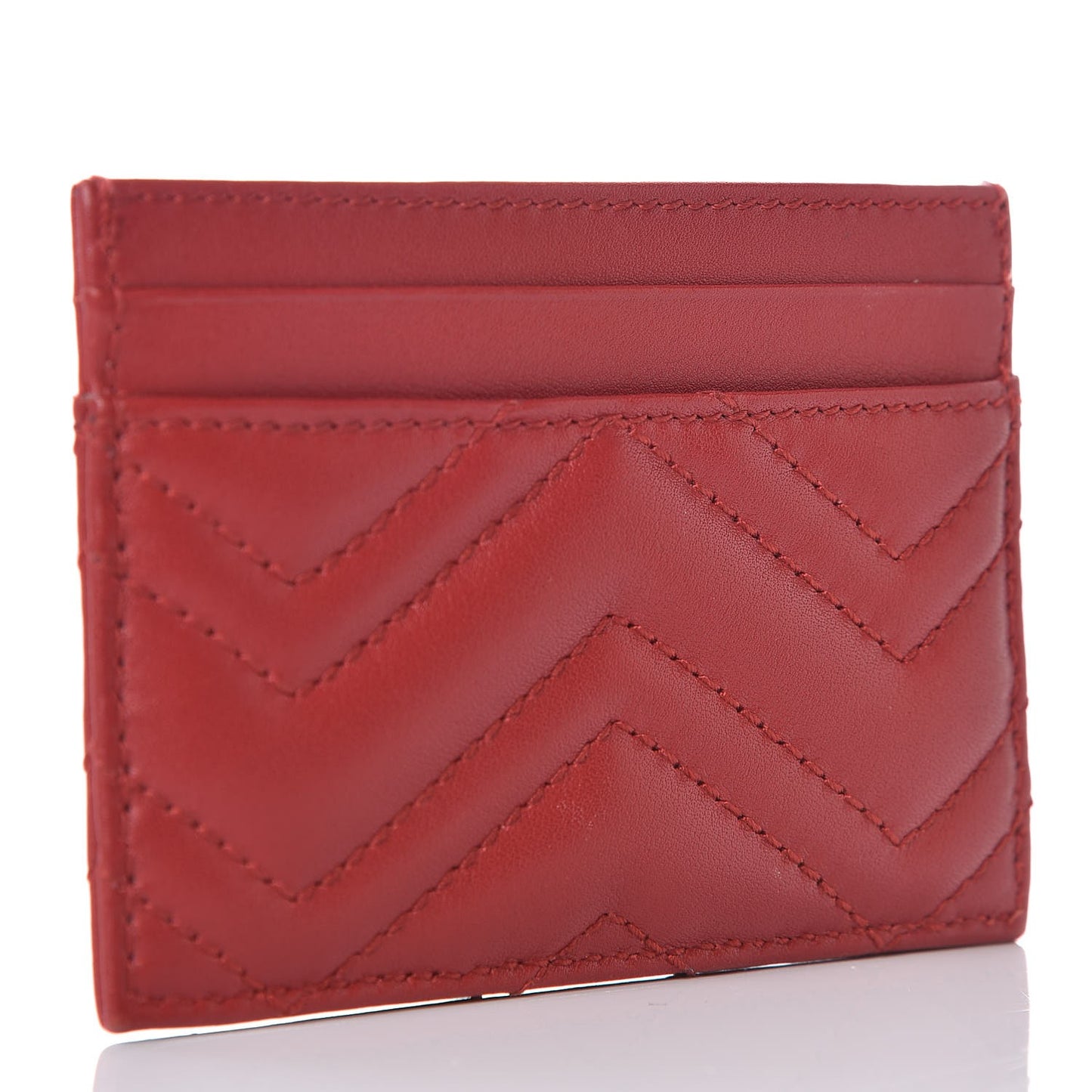 Calfskin Matelasse GG Marmont Card Holder Hibiscus Red
