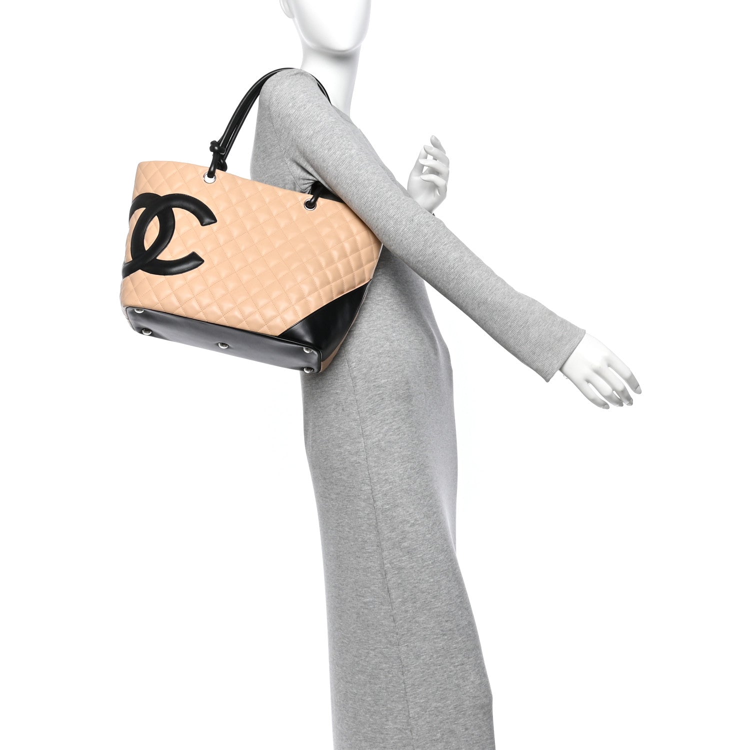 Chanel Calfskin Quilted Large Cambon Tote Beige Black 2 of 13