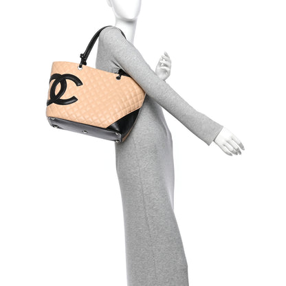 Chanel Calfskin Quilted Large Cambon Tote Beige Black 2 of 13