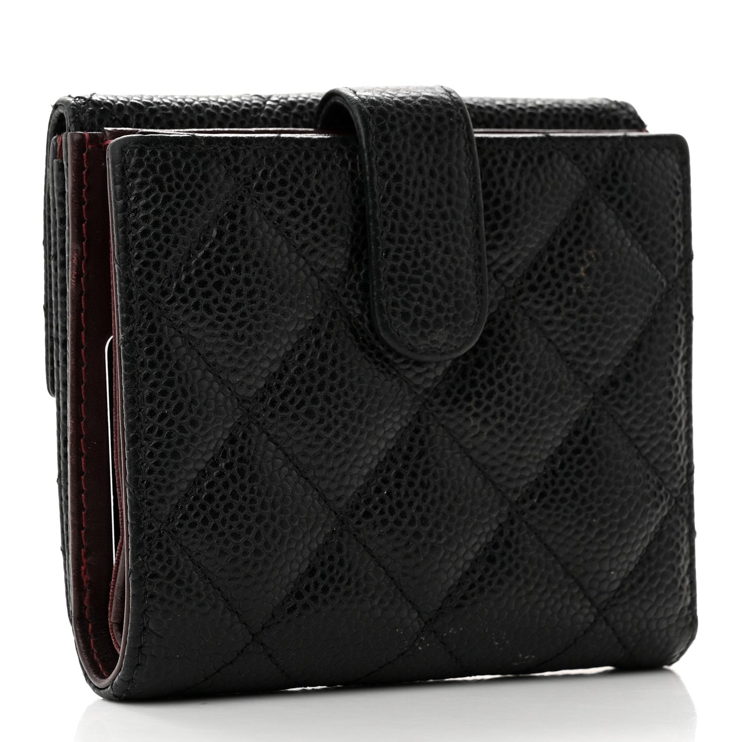 Caviar Quilted Compact French Flap Wallet Black