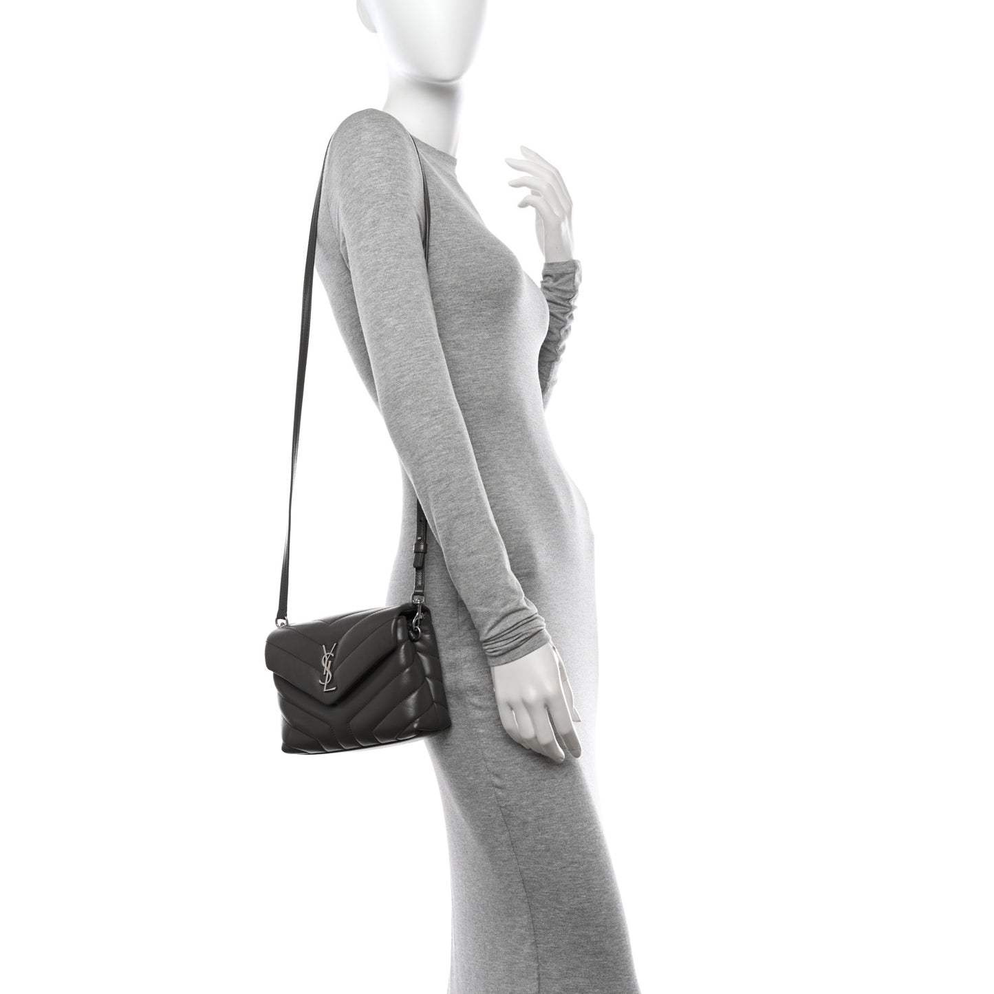 Calfskin Y Quilted Monogram Toy Loulou Crossbody Bag Grey Kaki